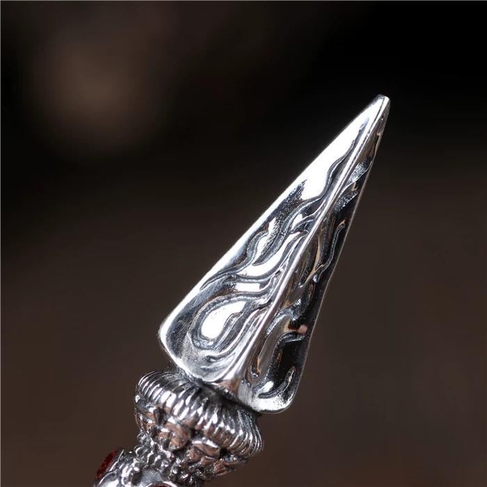 Handmade Silver Phurba Silver Vajra Dagger Pendant Tibetan Protection Amulet Necklace Dispels negative energy Pure Brass Amulet