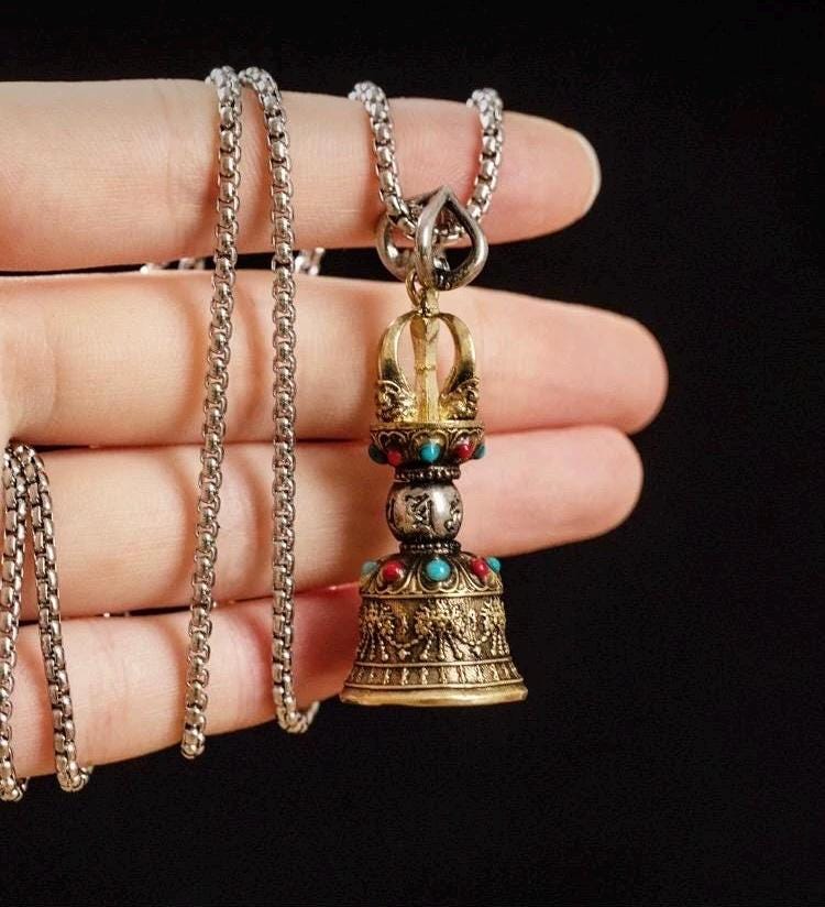 Handcrafted Vajra Bell, Nepalese Brass Five-Pronged Vajra Bell, Pendant Tibetan Ritual Amulet Unisex Protection, Tibetan Talisman