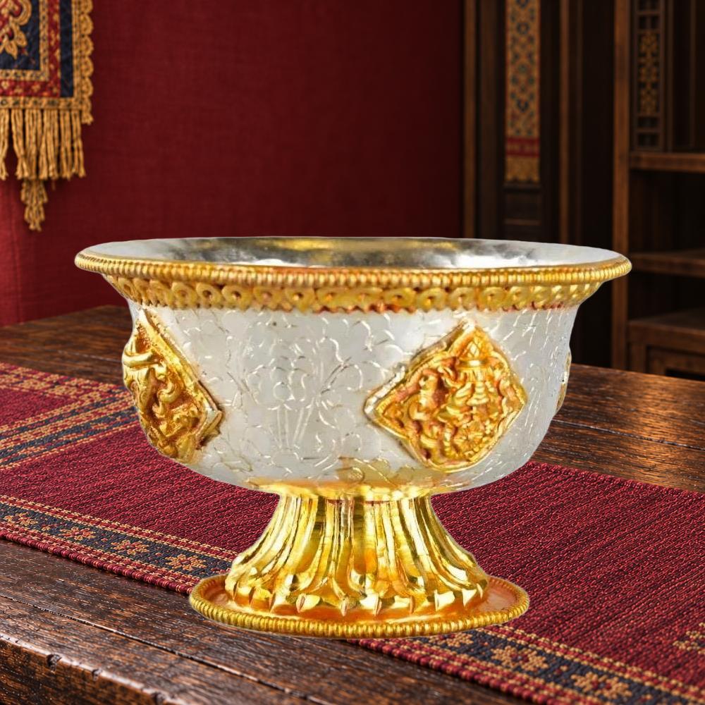 Handcrafted Nepalese Gilded Brass Offering Bowl Tibetan Buddhist Water Cup for Altar Rituals