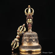 Handcrafted Tibetan Vajra Bell & Dorje Set, Brass, Spiritual Ritual Meditation Buddhist Decor Sacred Power Wisdom Symbol