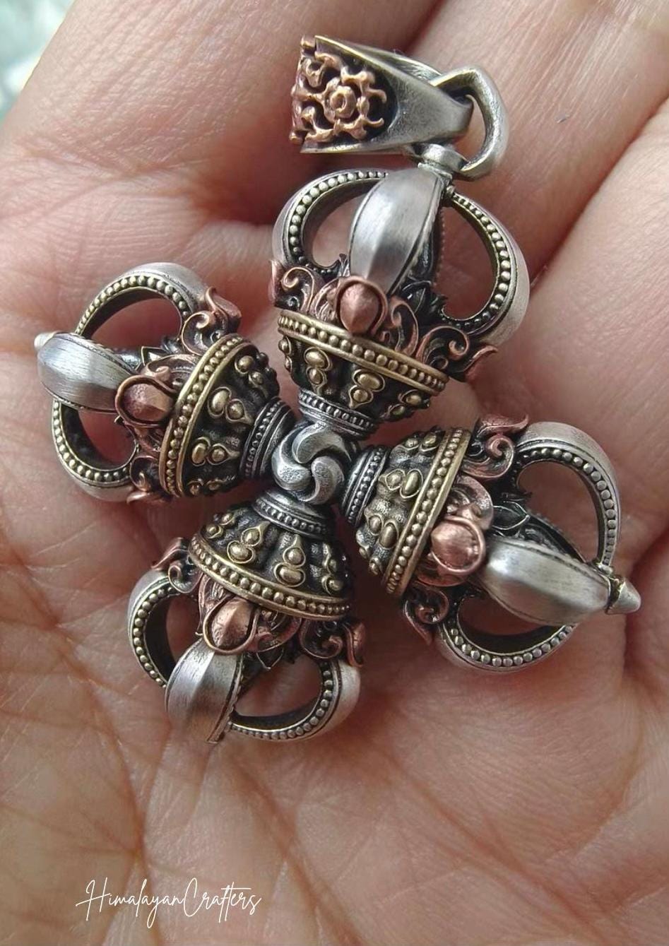 Tibetan Vajra Pendant S925 Silver Buddhist Amulet Protective Dorje Necklace Spiritual Meditation Talisman Handmade Himalayan Jewelry