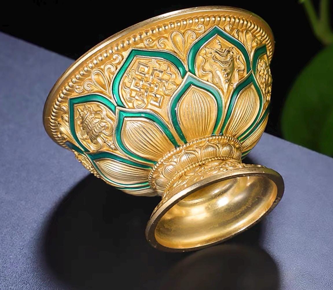Handcrafted Copper Brass Offering Bowl Tibetan Buddhist Altar Cup for Rituals Meditation Incense Offerings Colourful