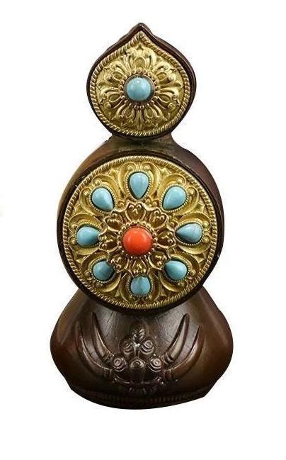 Handcrafted Brass Gilded Gold Torma Offering Statue Tibetan Ritual Eight Offerings Decoration