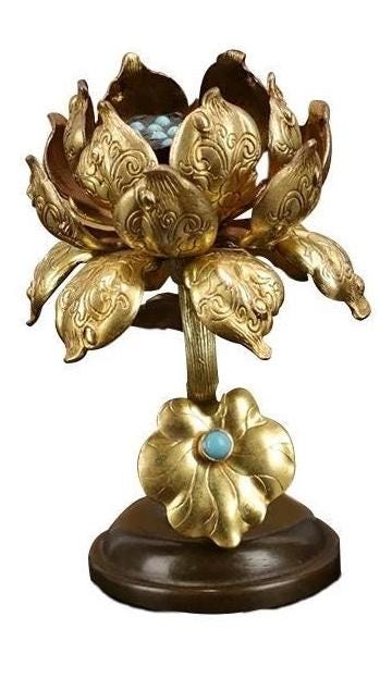 Handcrafted Brass Gilded Gold Torma Offering Statue Tibetan Ritual Eight Offerings Decoration