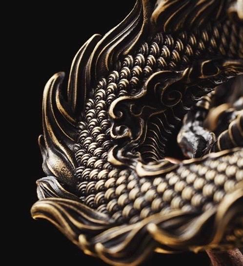 Brass Dragon Loong Statue, Tibetan Handcrafted Copper Good Fortune Protection Figurine, Office Home Decor Unique Gift Desk Decor