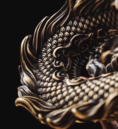 Brass Dragon Loong Statue, Tibetan Handcrafted Copper Good Fortune Protection Figurine, Office Home Decor Unique Gift Desk Decor
