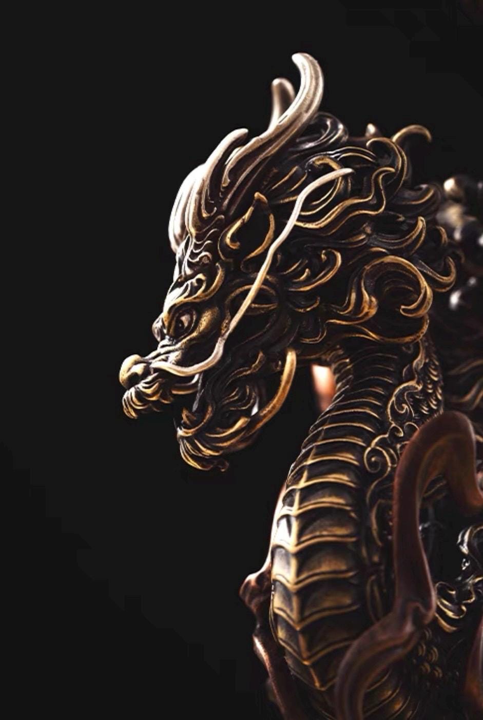 Brass Dragon Loong Statue, Tibetan Handcrafted Copper Good Fortune Protection Figurine, Office Home Decor Unique Gift Desk Decor