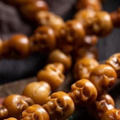 Handcrafted Tibetan Skull Shape Yak Bone Mala Bracelet, 108 Beads Buddhist Prayer Beads for Meditation, Yoga, and Spiritual Healing