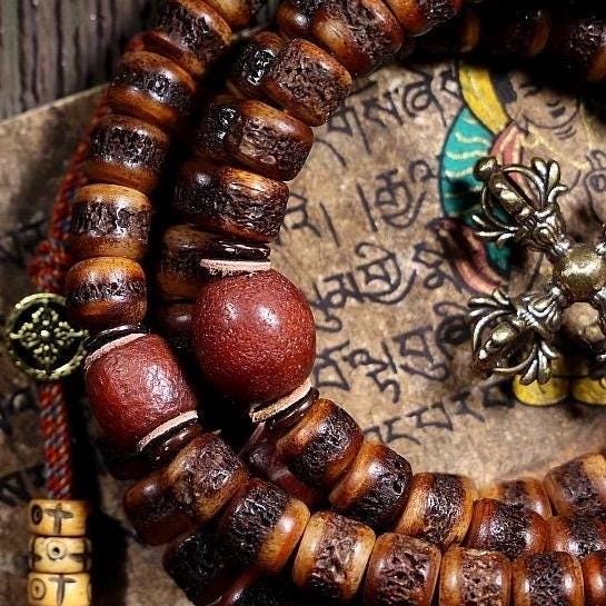 Handcrafted Tibetan Yak Bone Mala Bracelet, 108 Beads Buddhist Prayer Beads for Meditation, Yoga, and Spiritual Healing, Tibetan Jewelry