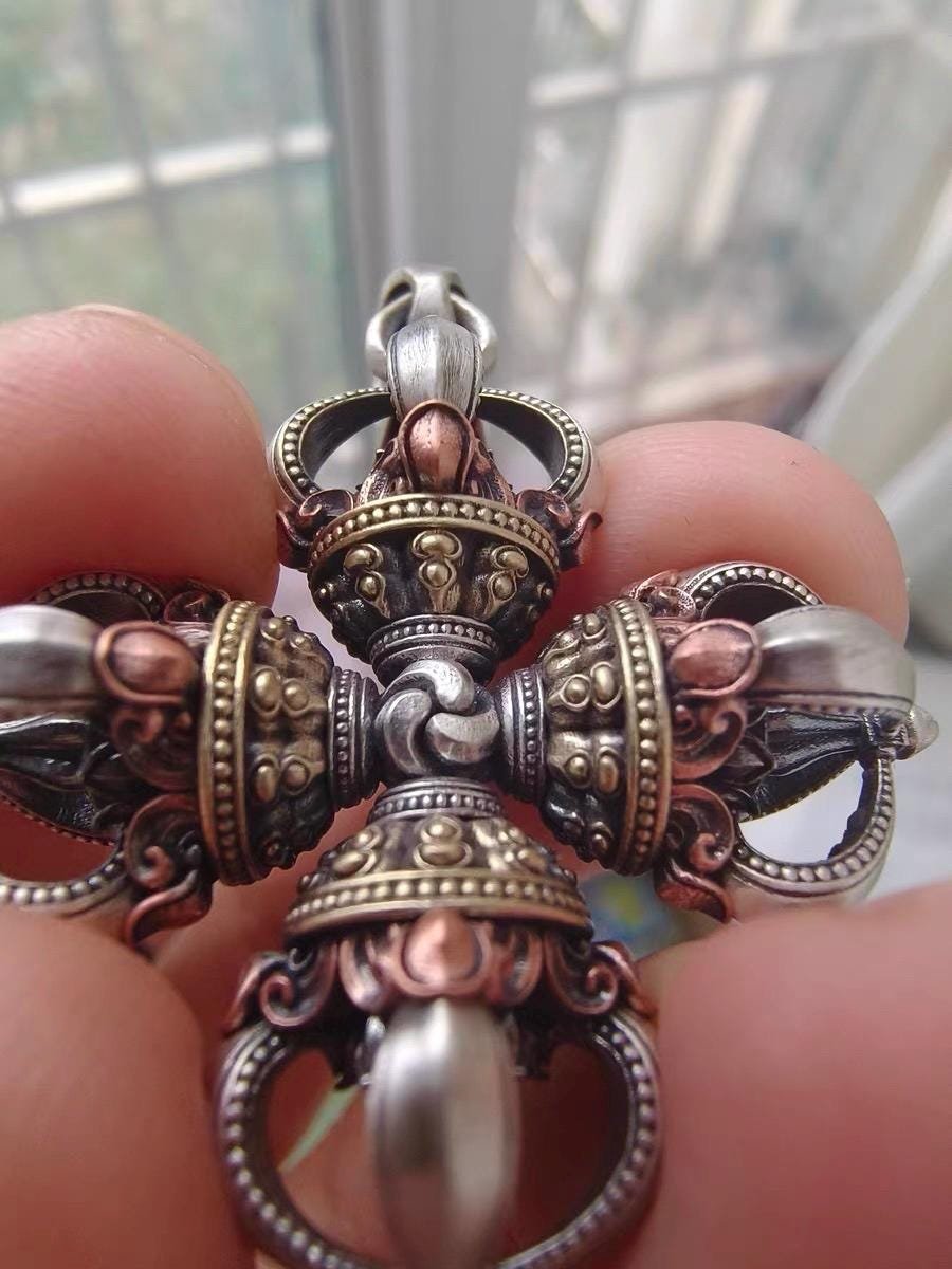 Tibetan Vajra Pendant S925 Silver Buddhist Amulet Protective Dorje Necklace Spiritual Meditation Talisman Handmade Himalayan Jewelry