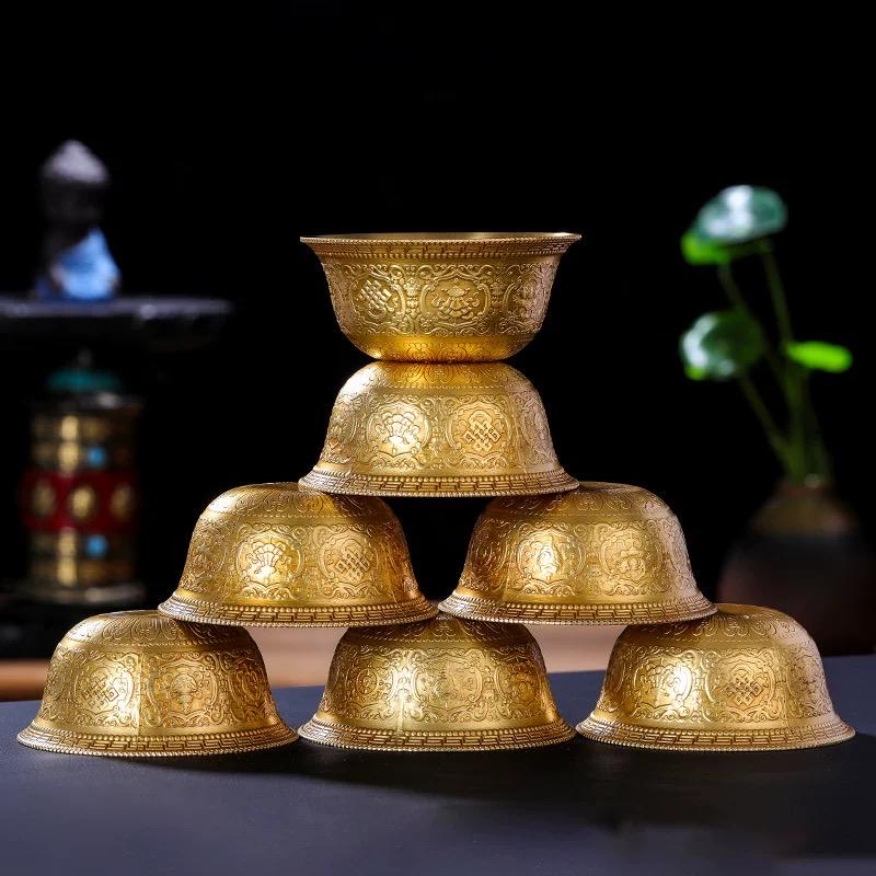 Handcrafted Brass Offering Bowl, Tibetan Buddhist Copper Altar Cup, Rituals Meditation and Incense Offerings