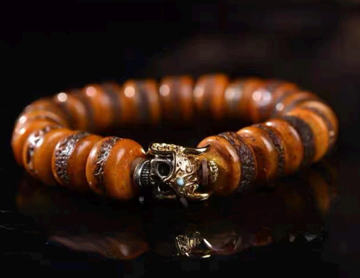 Vintage Tibetan Yak Bone Bracelet, Handcrafted Single-Strand Beads for Men & Women