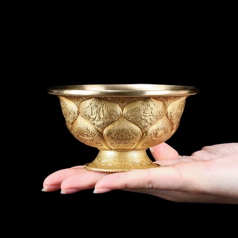 Handcrafted Copper Brass Offering Bowl Tibetan Buddhist Altar Cup for Rituals Meditation Incense Offerings Colourful