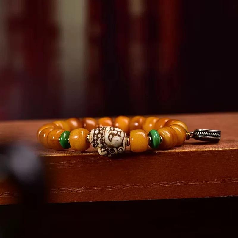 Vintage Tibetan Yak Bone Bracelet, Handcrafted Single-Strand Beads for Men & Women