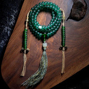 Handcrafted Green Tara Glass Bead Mala, 108 Bead Buddhist Prayer Necklace for Meditation, Spiritual Healing