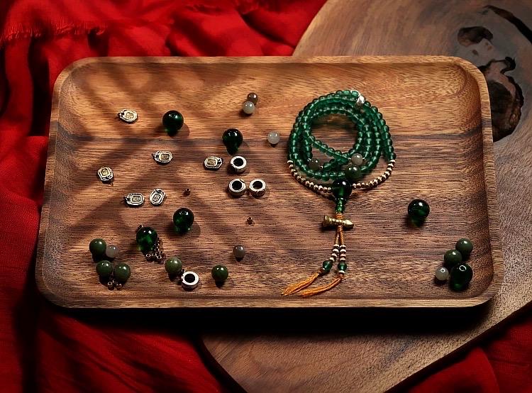 Handcrafted Green Tara Glass Bead Mala, 108 Bead Buddhist Prayer Necklace for Meditation, Spiritual Healing