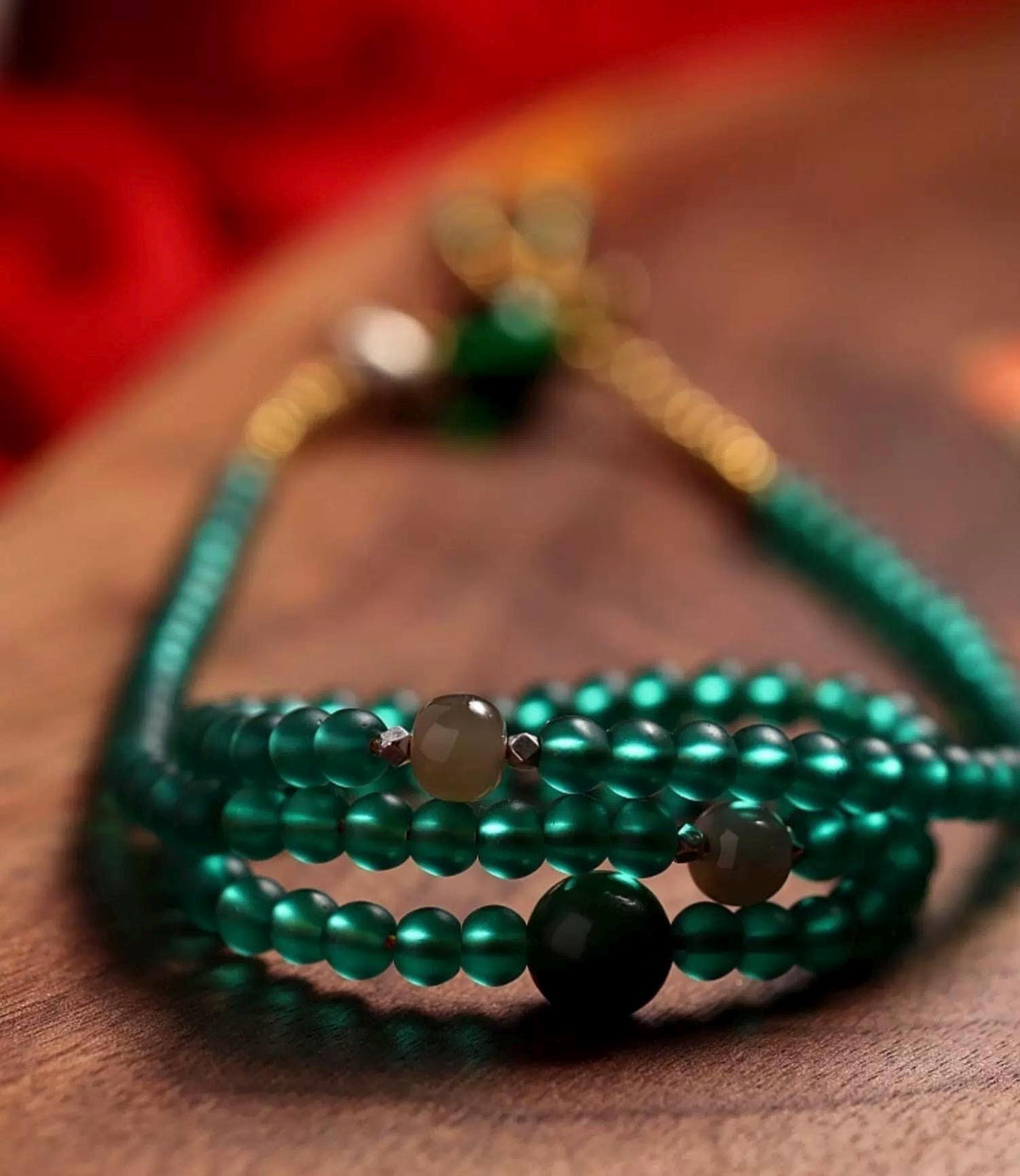 Handcrafted Green Tara Glass Bead Mala, 108 Bead Buddhist Prayer Necklace for Meditation, Spiritual Healing