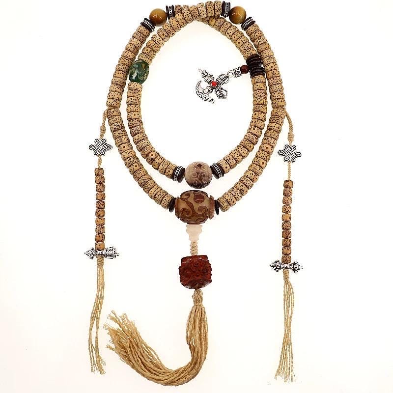 Natural Star Moon Bodhi 108 Seed Tibetan Mala, Bead Necklace Bracelet for Meditation and Spiritual Practice