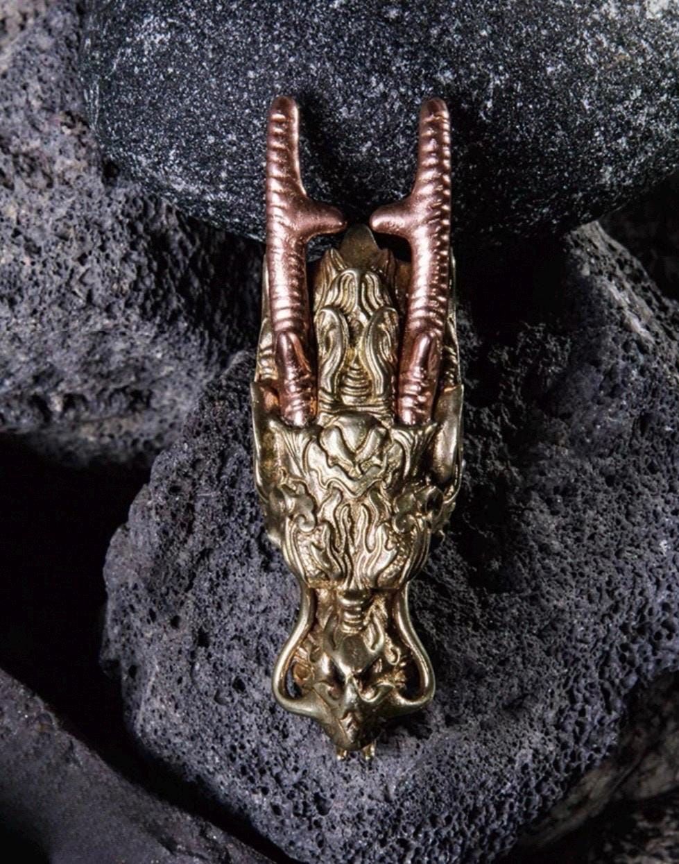 Brass Dragon Head Keychain Handmade Vintage Metal Car Key Ring Unique Gift for Men Eastern Design