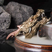 Brass Dragon Head Keychain Handmade Vintage Metal Car Key Ring Unique Gift for Men Eastern Design