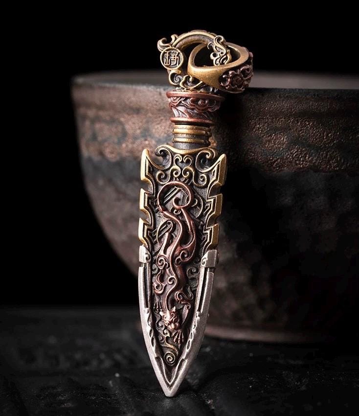 Handcrafted Brass Arrowhead Pendant Warring States-Inspired Warrior Talisman Necklace