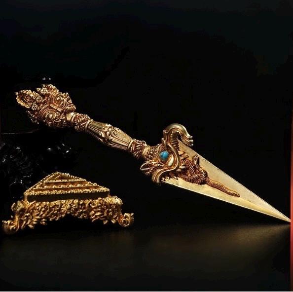 Handcrafted 8.5” Phurba Vajra Dagger Vintage Handmade Nepal Tibetan Pure Brass Amulet