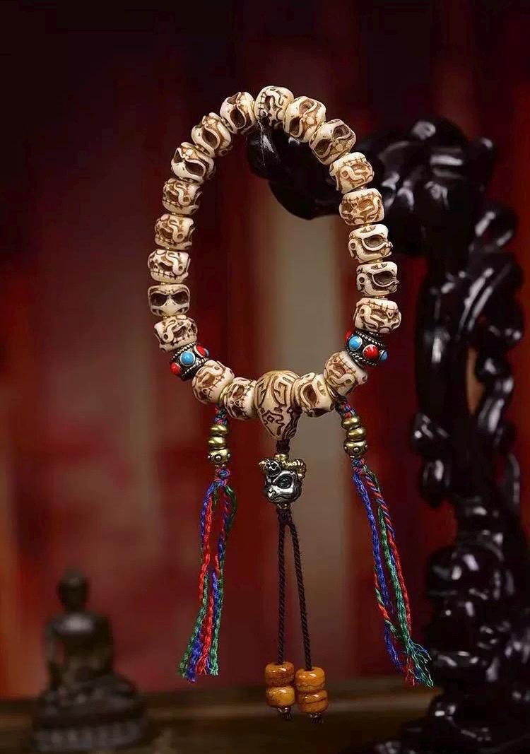 Vintage Tibetan Yak Bone Bracelet, Handcrafted Single-Strand Beads for Men & Women
