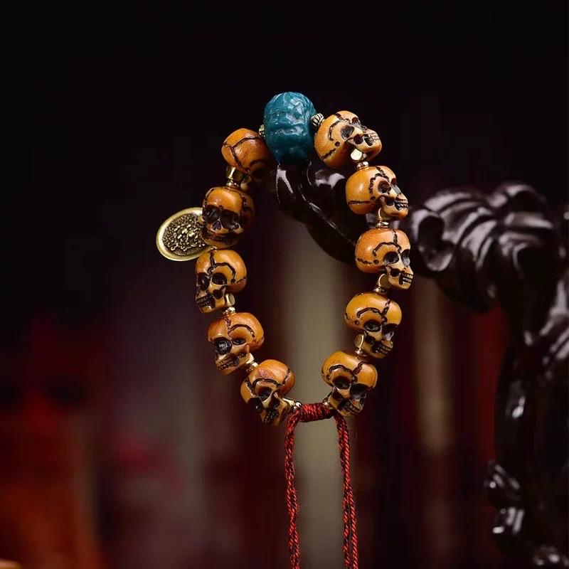 Handmade Tibetan Camel Bone Bracelet Citipati Skull Design customizable circumference available