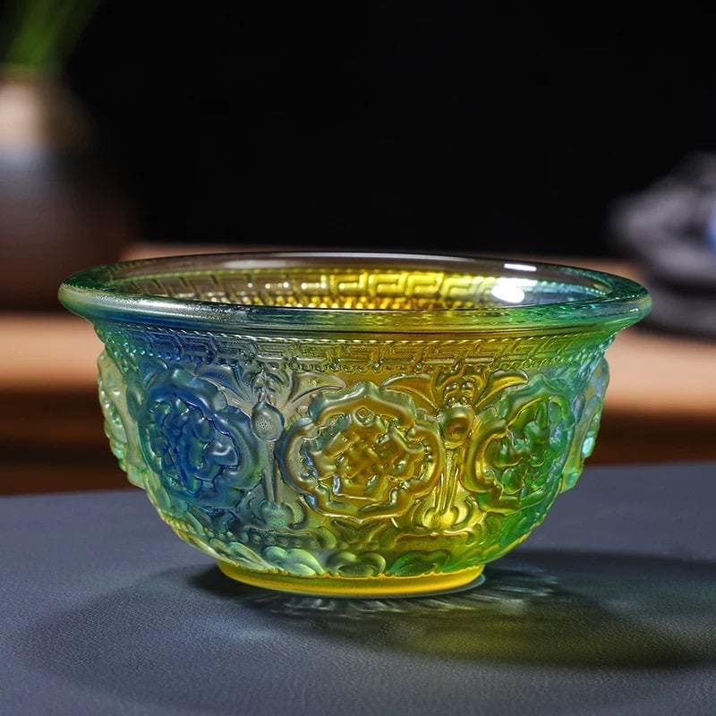 Handcrafted Colorful Glass Offering Bowls for Buddhist Altar Sacred Water Cups for Home Shrine