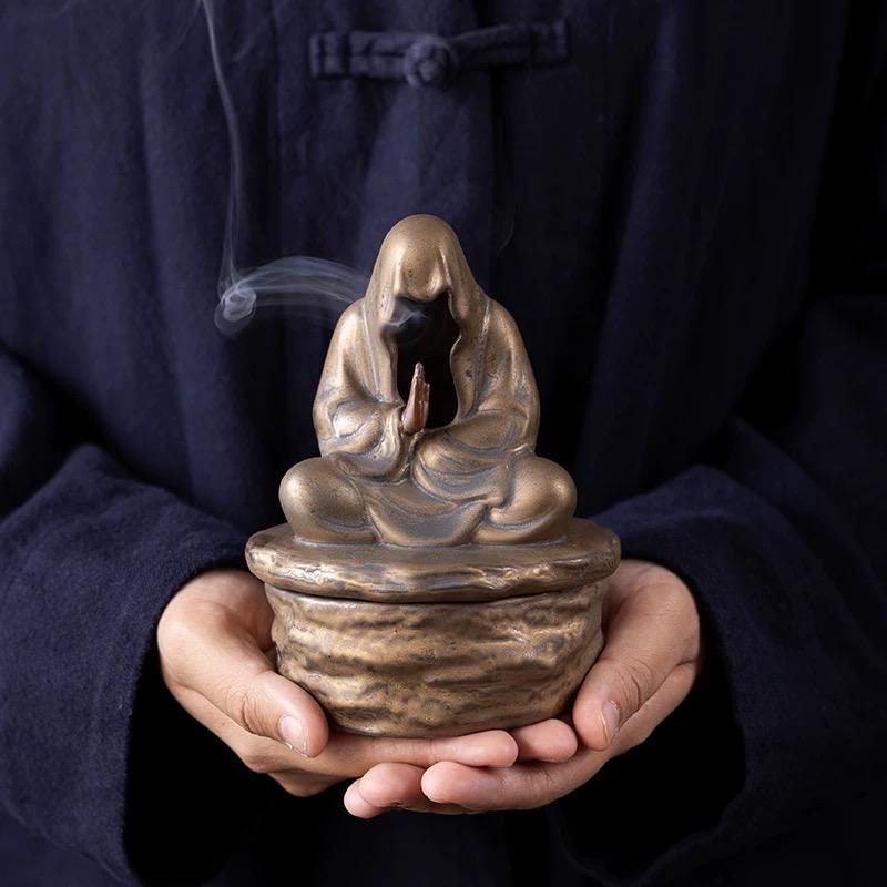 Handcrafted Zen Inspired Incense Burner Antique Style Pan Coil Holder for Meditation Bodhidharma Home Decor