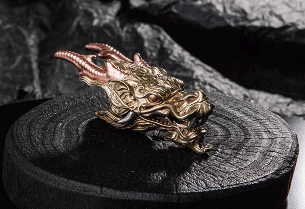 Brass Dragon Head Keychain Handmade Vintage Metal Car Key Ring Unique Gift for Men Eastern Design