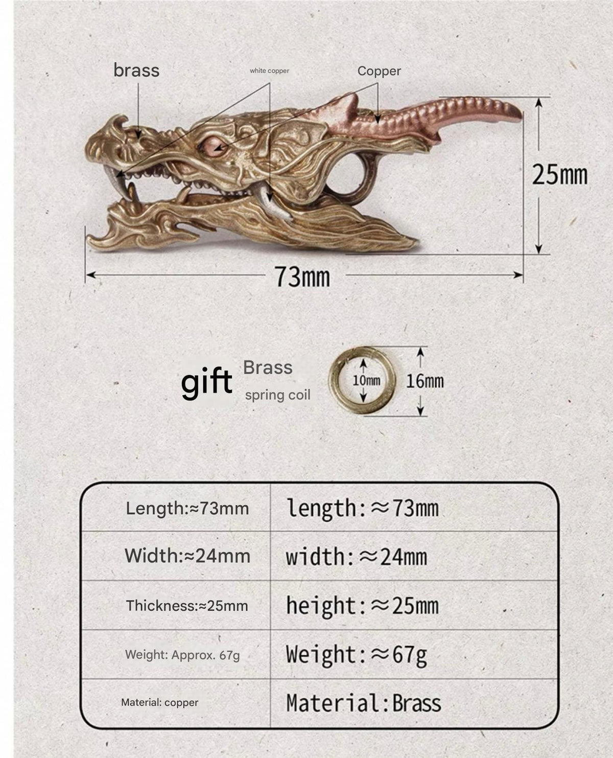 Brass Dragon Head Keychain Handmade Vintage Metal Car Key Ring Unique Gift for Men Eastern Design