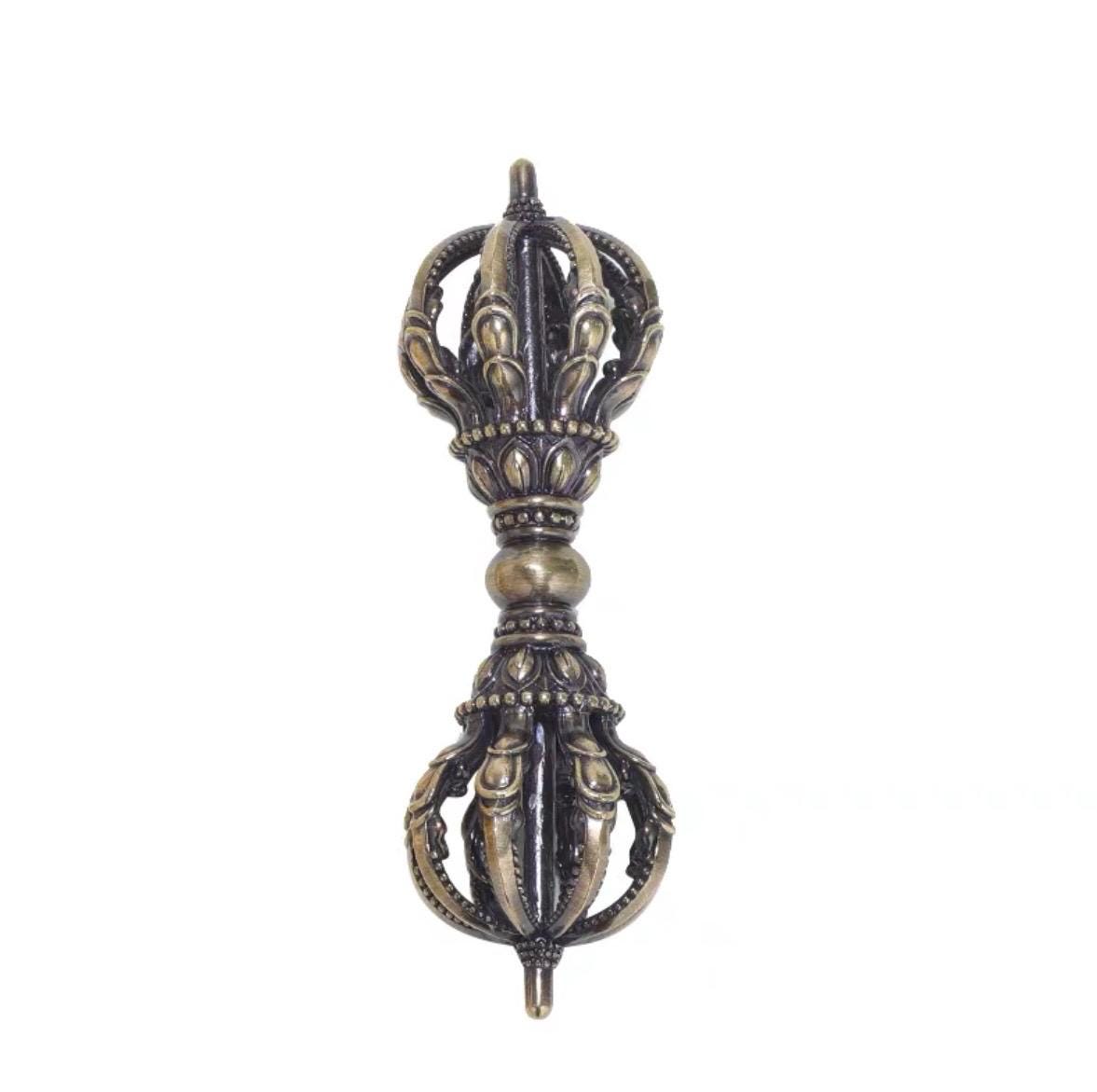 Handcrafted Tibetan Brass Phurba Vajra Nine-Pronged Ritual Dagger Gold & Antique Finish