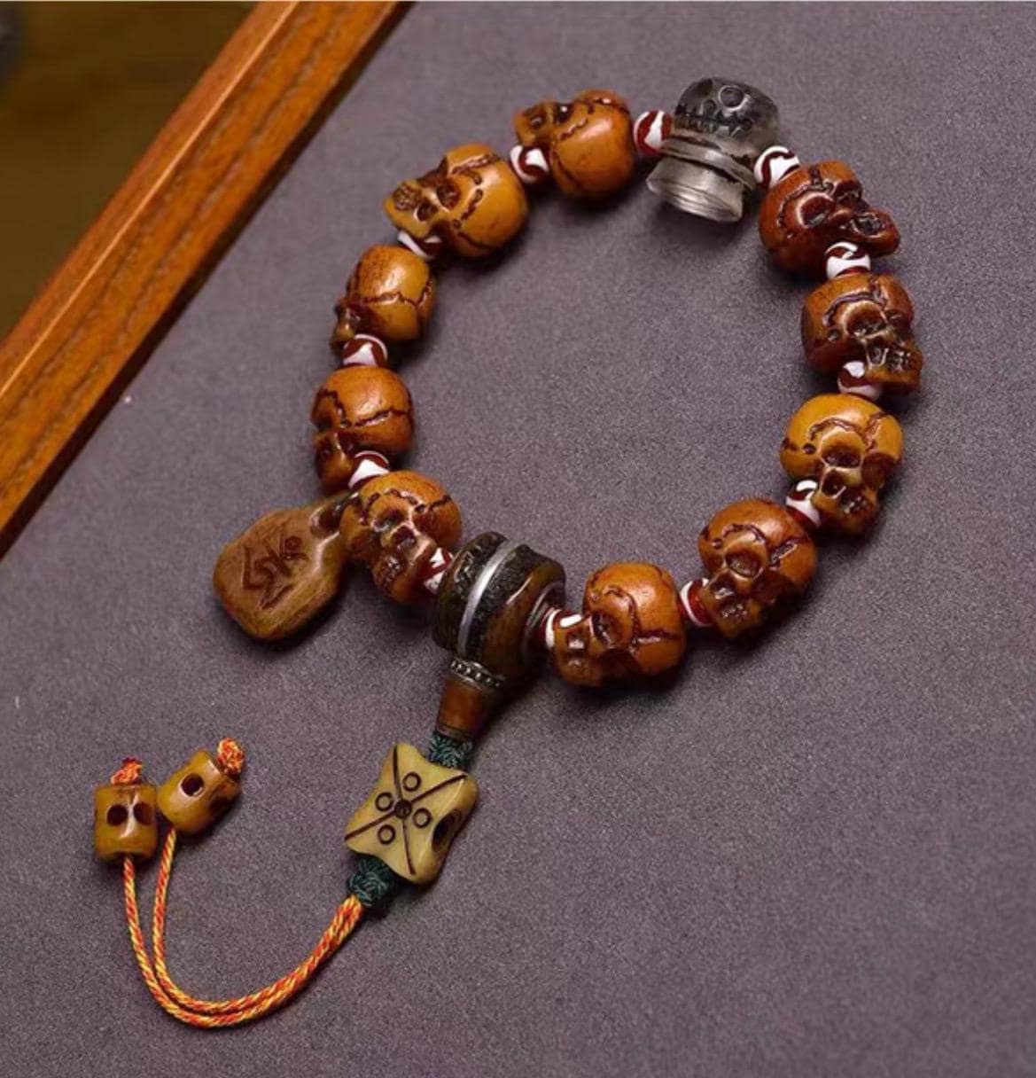 Tibetan Yak Bone Skull Bead Bracelet | Handcrafted Cemetery Mala | Reclaimed Bone Spiritual Jewelry