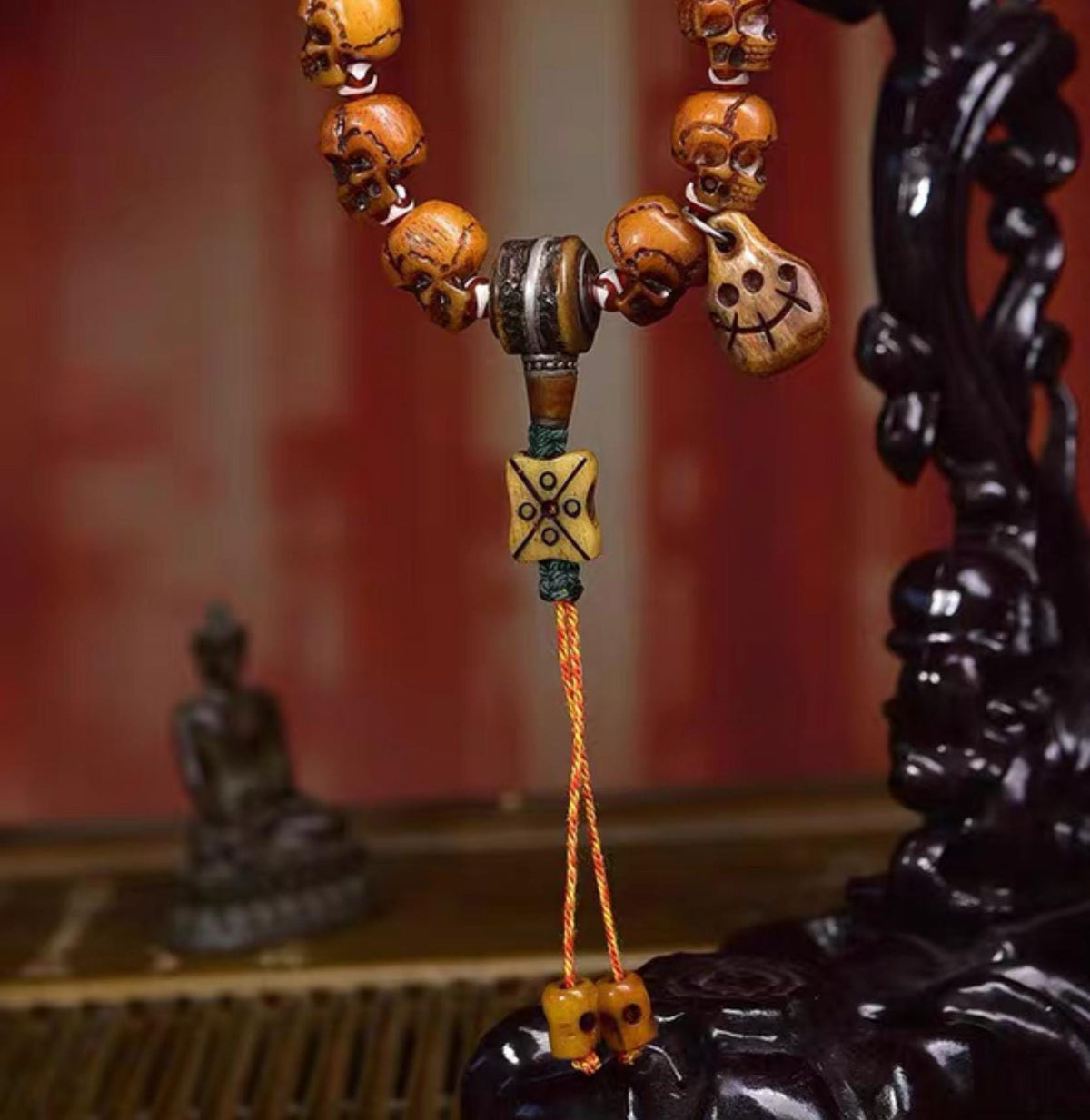 Tibetan Yak Bone Skull Bead Bracelet | Handcrafted Cemetery Mala | Reclaimed Bone Spiritual Jewelry