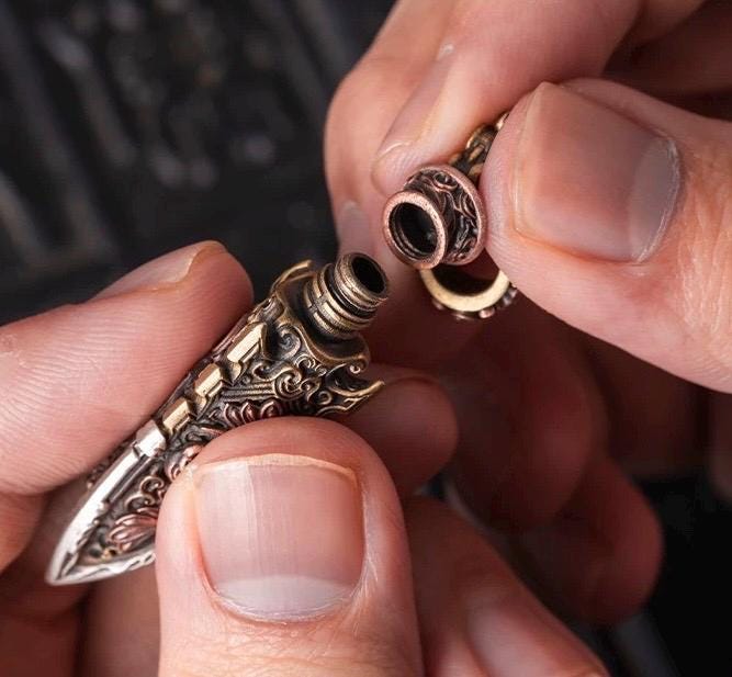 Handcrafted Brass Arrowhead Pendant Warring States-Inspired Warrior Talisman Necklace