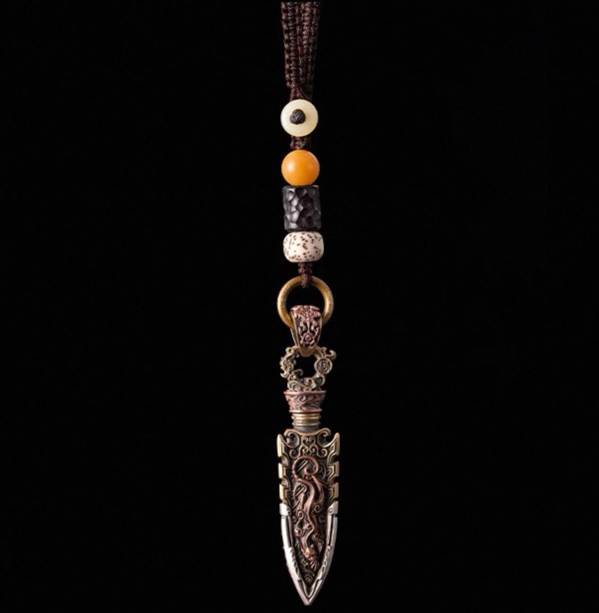 Handcrafted Brass Arrowhead Pendant Warring States-Inspired Warrior Talisman Necklace