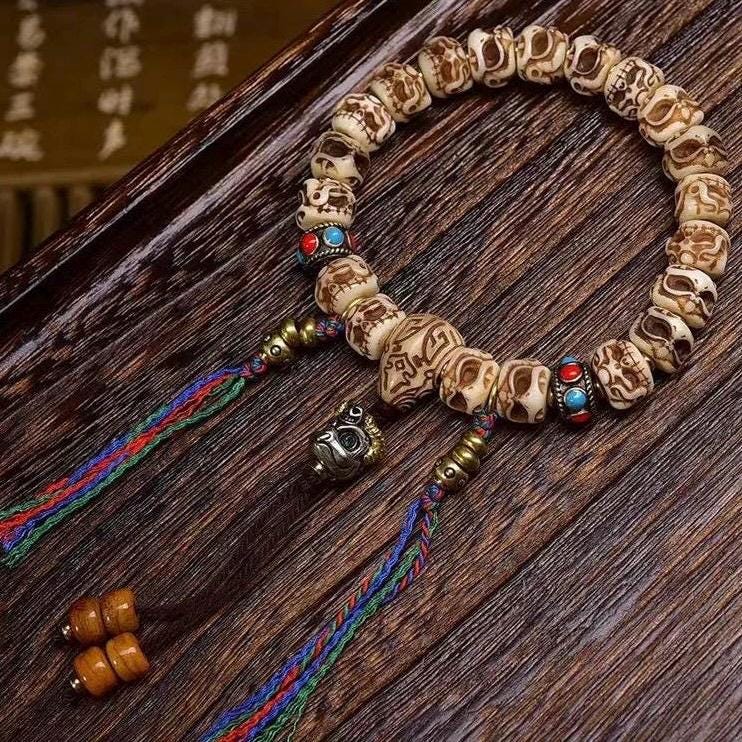 Vintage Tibetan Yak Bone Bracelet, Handcrafted Single-Strand Beads for Men & Women