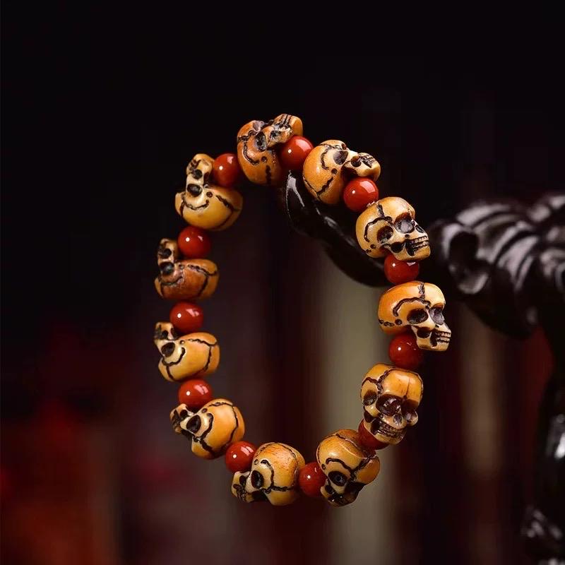 Handmade Tibetan Camel Bone Bracelet Citipati Skull Design customizable circumference available