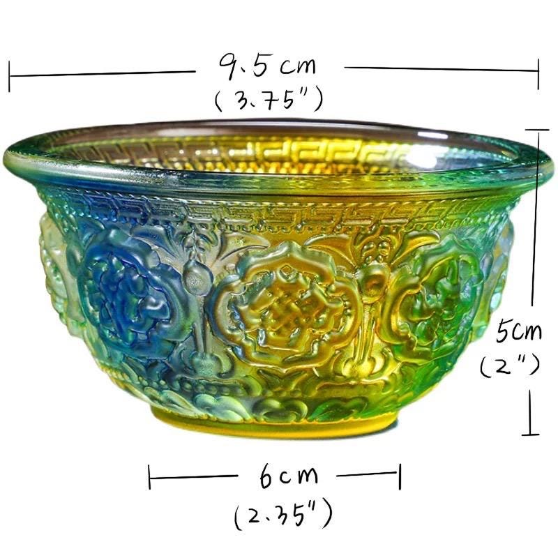 Handcrafted Colorful Glass Offering Bowls for Buddhist Altar Sacred Water Cups for Home Shrine