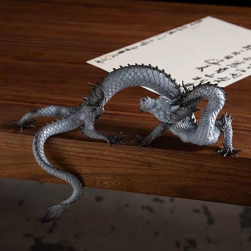 Brass Dragon Loong Statue, Tibetan Handcrafted Copper Good Fortune Protection Figurine, Office Home Decor Unique Gift Desk Decor