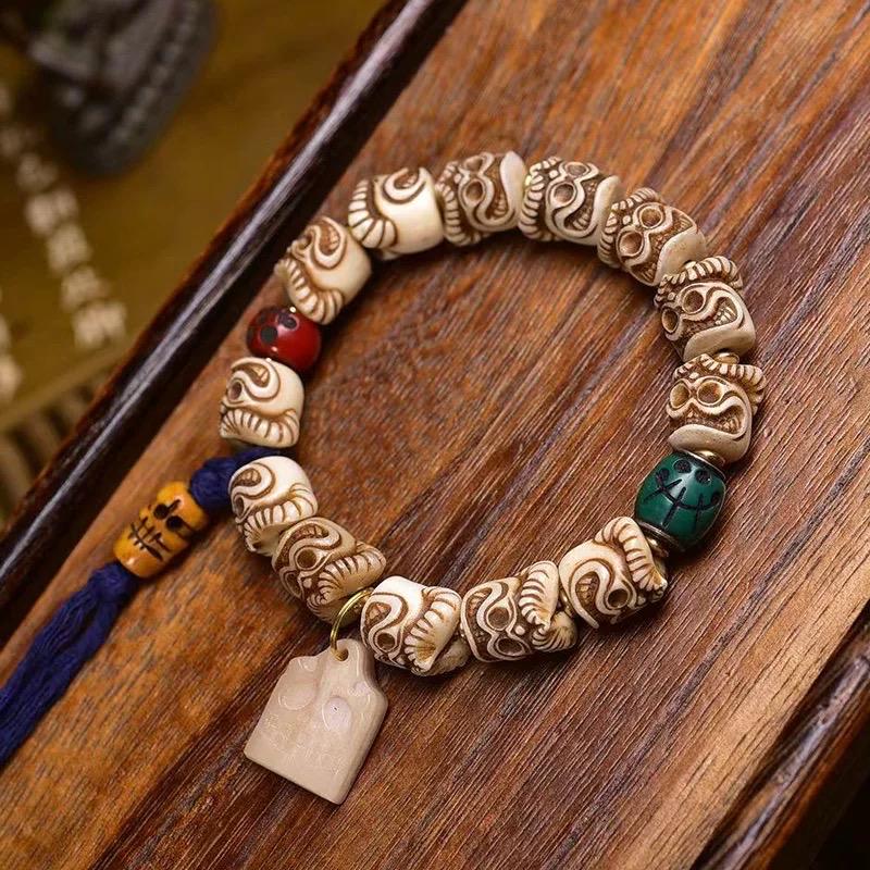 Handcrafted Tibetan Yak Bone Bracelet, Vintage Style Wrist Mala