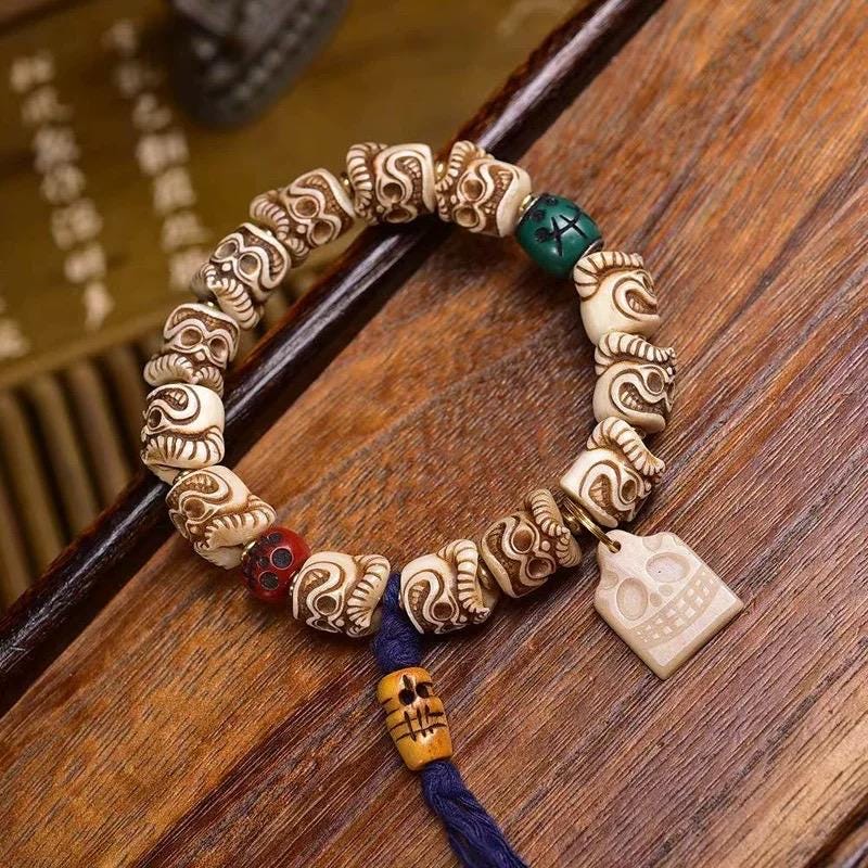 Handcrafted Tibetan Yak Bone Bracelet, Vintage Style Wrist Mala