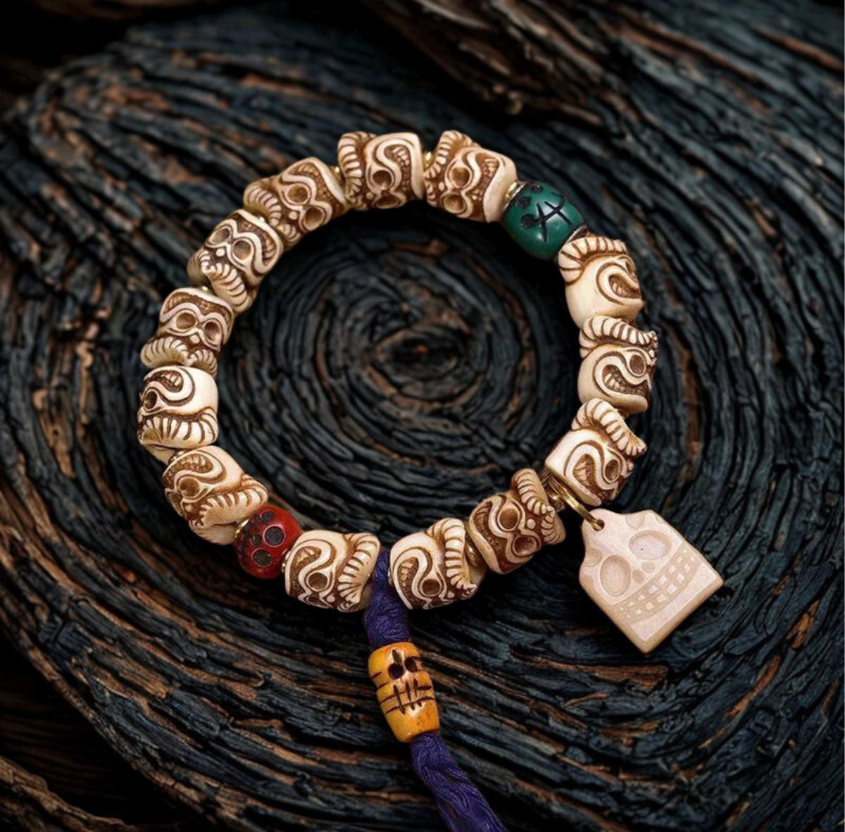 Handcrafted Tibetan Yak Bone Bracelet, Vintage Style Wrist Mala