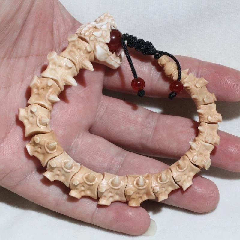 Hand-Carved Antler Zodiac Snake Bracelet, Zodiac Year of the Snake Jewelry for Men