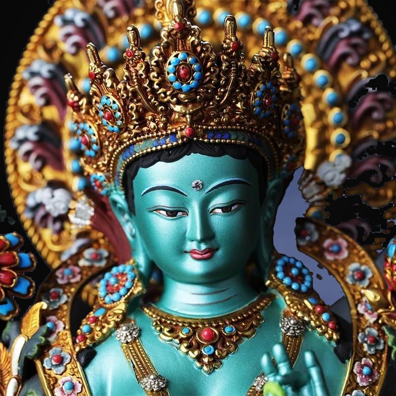 Handcrafted Green Tara Brass Statue – Nepalese Style Tibetan Buddhist Deity with Painted Back Panel (9 inch)