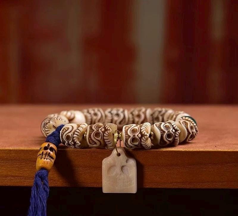 Handcrafted Tibetan Yak Bone Bracelet, Vintage Style Wrist Mala