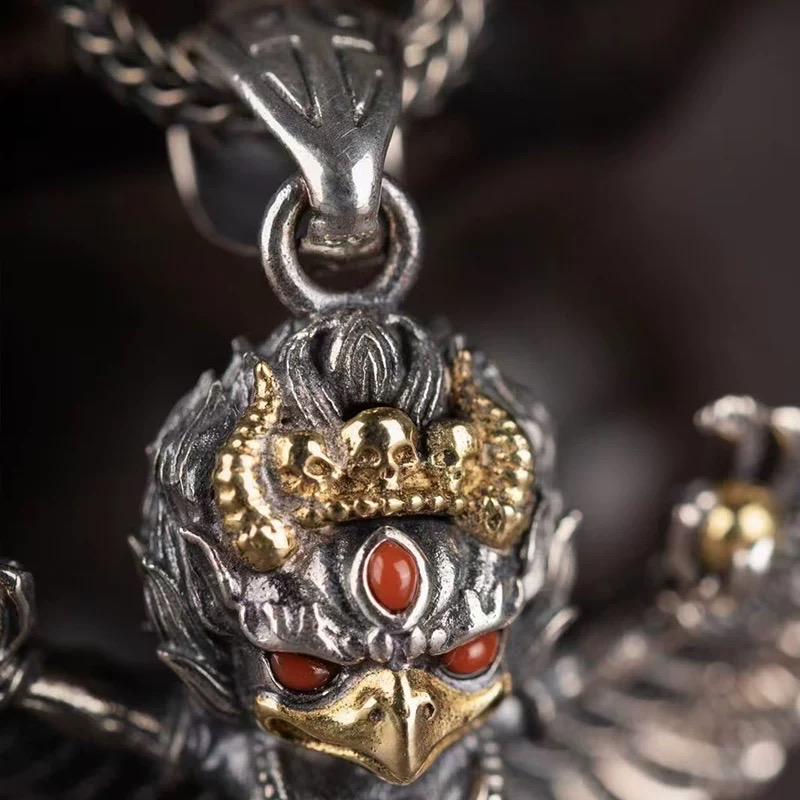 Handcrafted Silver Garuda Pendant Handcrafted Tibetan Sacred Protector Amulet Handmade Necklace 2