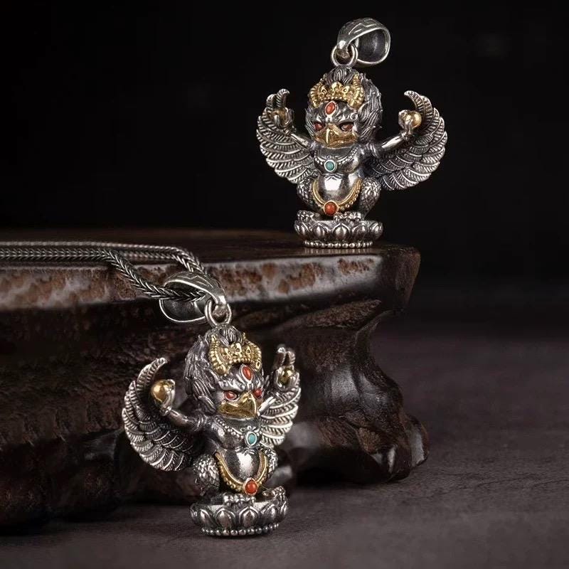 Handcrafted Silver Garuda Pendant Handcrafted Tibetan Sacred Protector Amulet Handmade Necklace 2