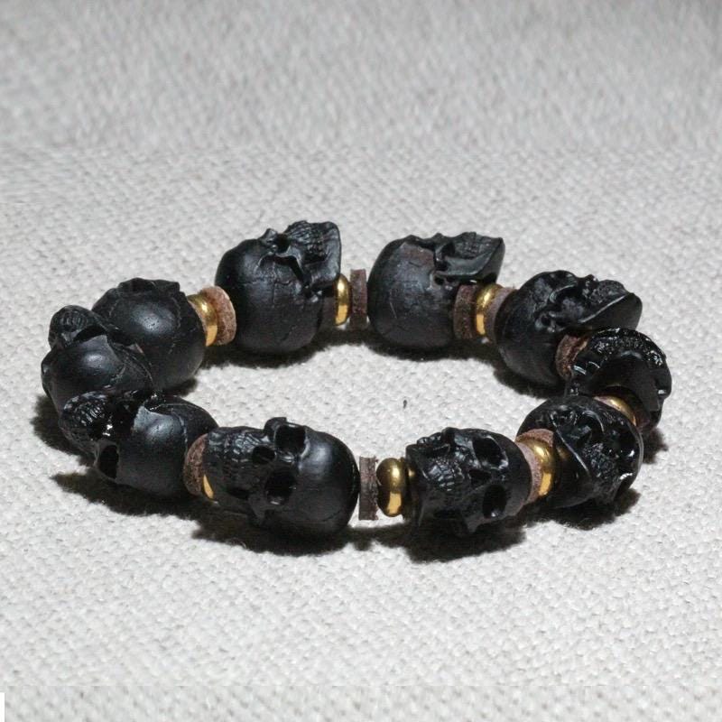 Handcrafted Tibetan Skull Mala Bracelet Camel Bone Amulet Beads